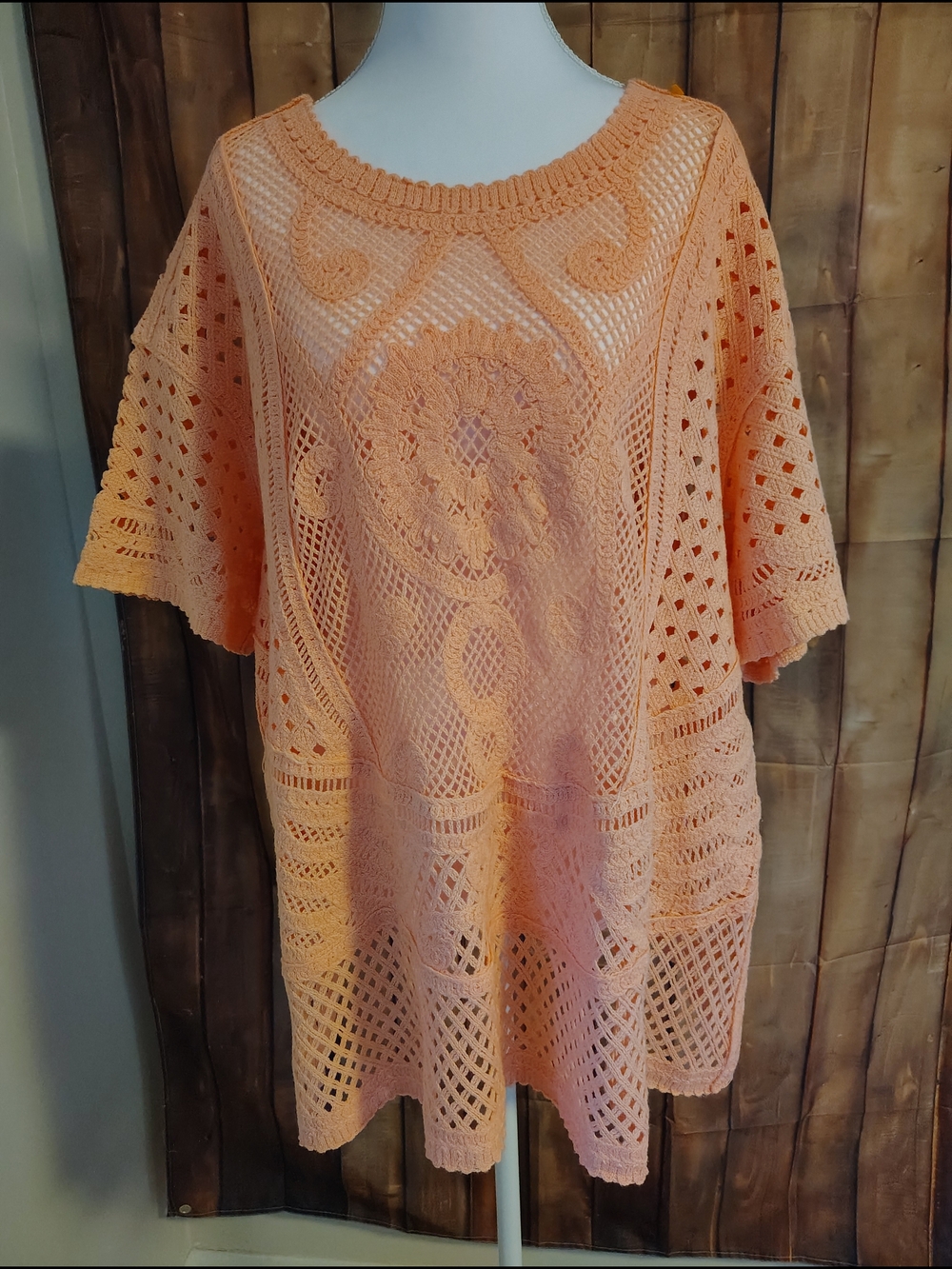 NWT Cato Peach Openwork Crochet Top,  Size 18/20